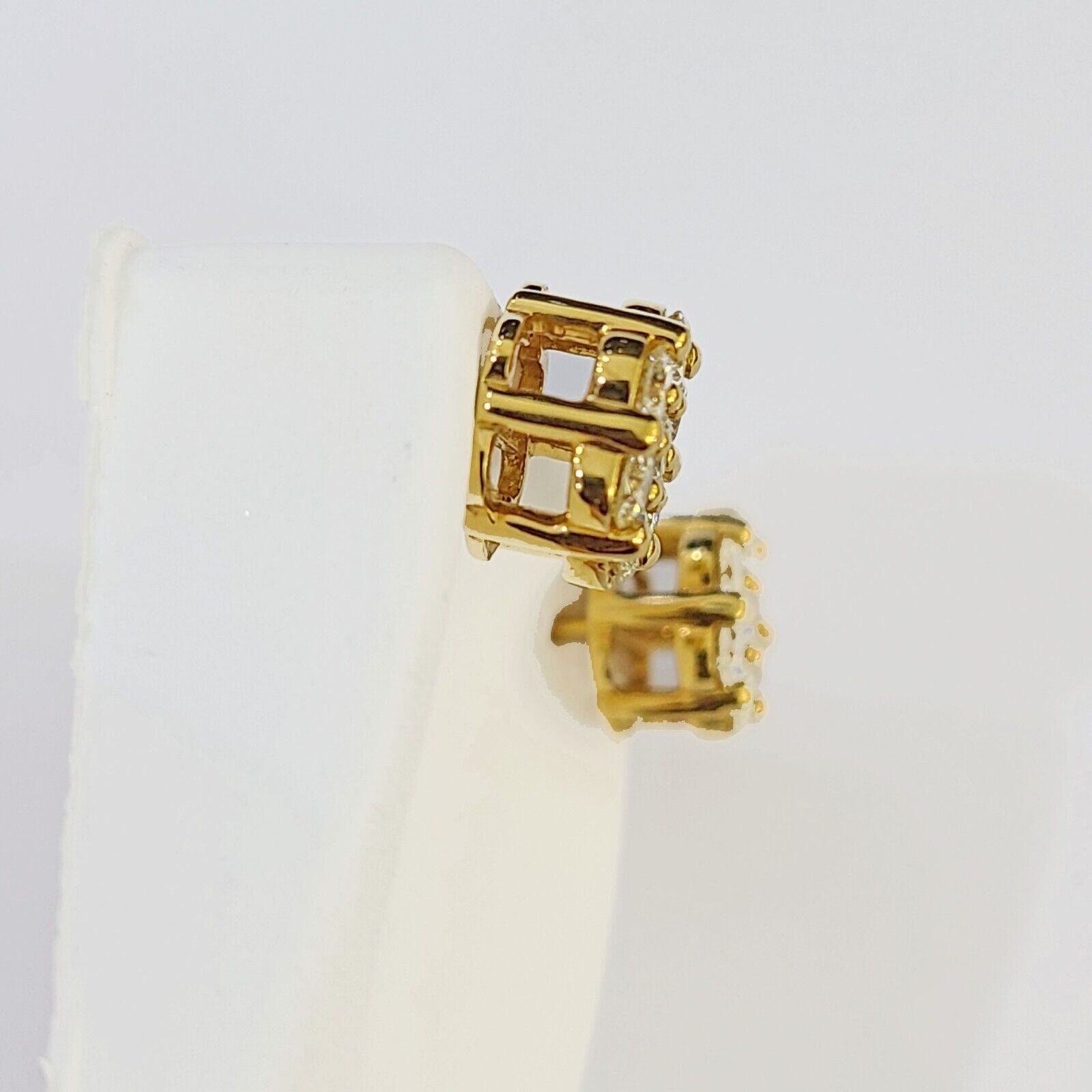 10k Yellow gold Flower Earrings with Real 1.52CT diamond screw - bag ,Women studs - GoldenlinQ